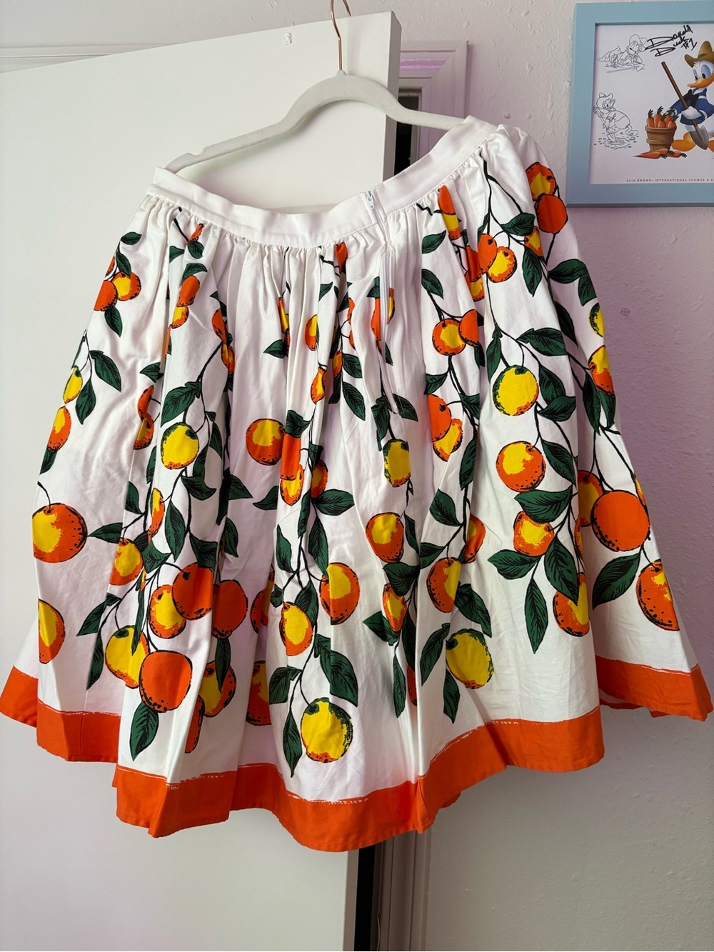 Pinup Couture White Citrus Print Circle Skirt with Orange Hem - Picture 2 of 3